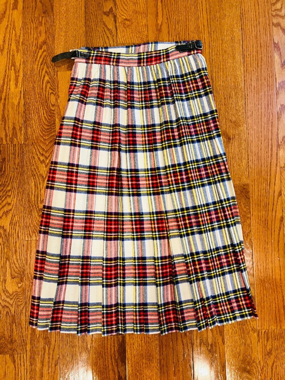 Vintage Pleated Multi-Color Plaid Maxi Skirt Maxi A-line Skirt Made in England